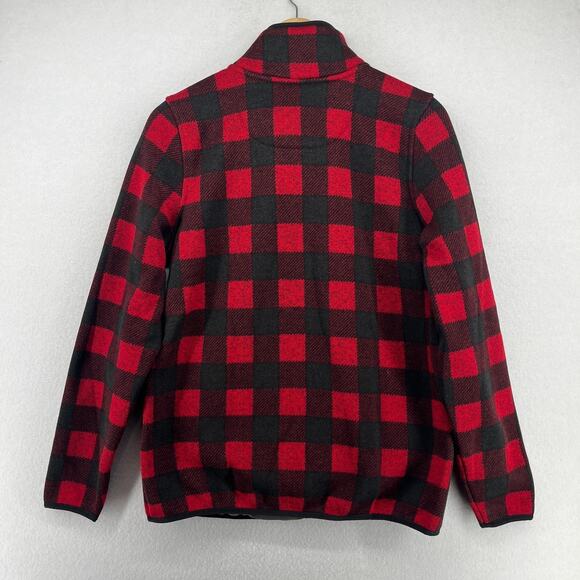 LL BEAN Sweater Fleece Womens M Buffalo Check 1/4 Snap Pullover Kangaroo Pockets - Picture 3 of 13